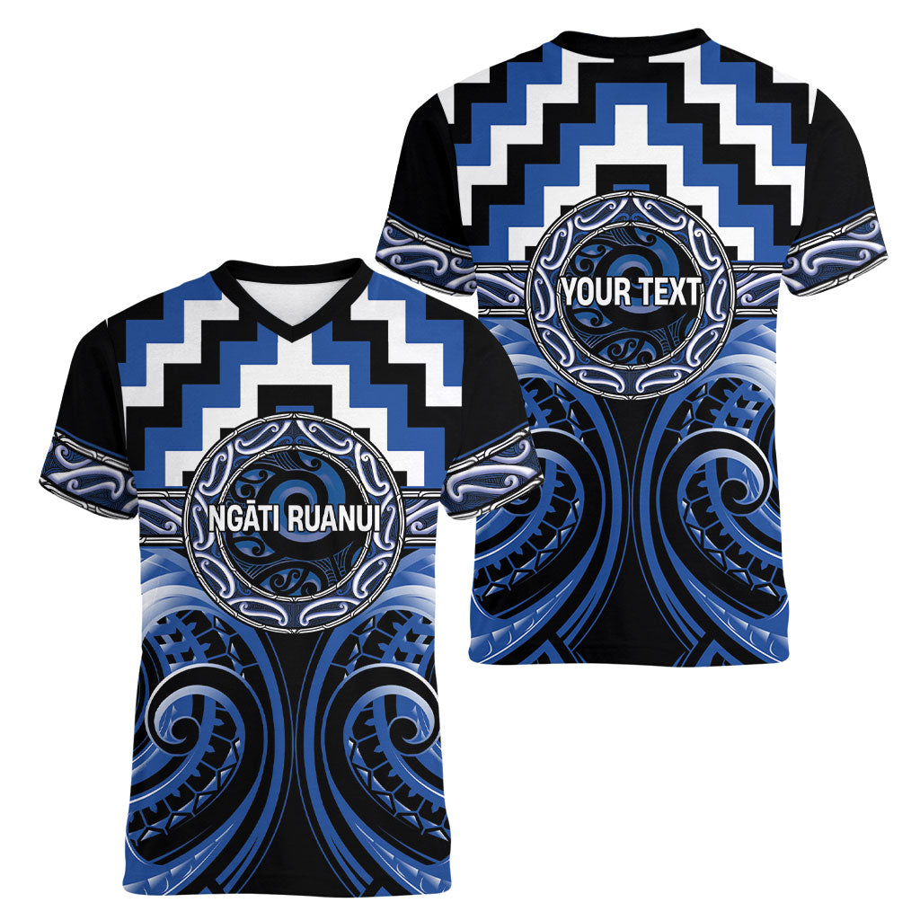 Aotearoa Ngati Ruanui Personalised Women V-Neck T-Shirt Maori Iwi Poutama Puhoro Tattoo