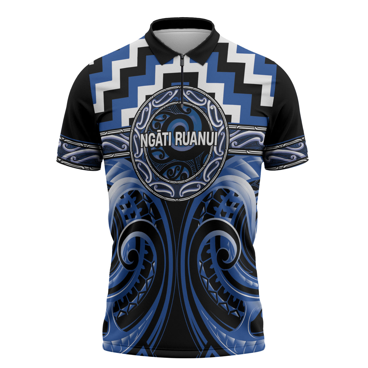 Aotearoa Ngati Ruanui Personalised Zipper Polo Shirt Maori Iwi Poutama Puhoro Tattoo