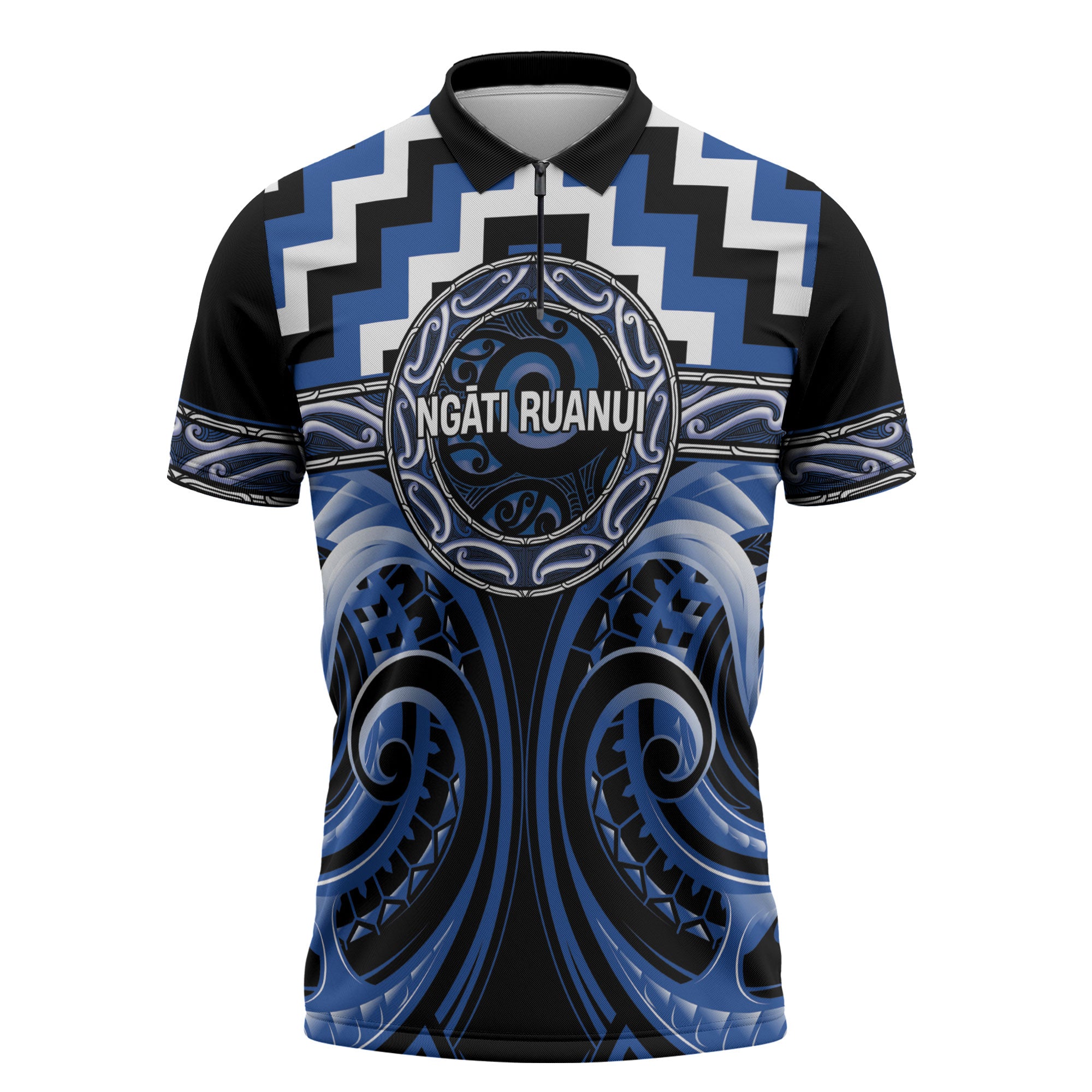 Aotearoa Ngati Ruanui Personalised Zipper Polo Shirt Maori Iwi Poutama Puhoro Tattoo