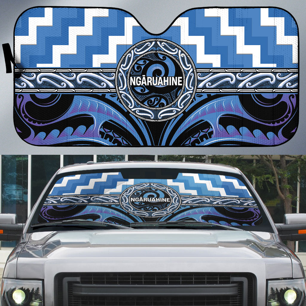 Aotearoa Ngaruahine Auto Sun Shade Maori Iwi Poutama Puhoro Tattoo