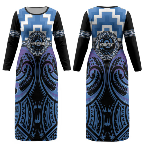 Aotearoa Ngaruahine Personalised Couples Matching Long Sleeve Bodycon Dress and Hawaiian Shirt Maori Iwi Poutama Puhoro Tattoo