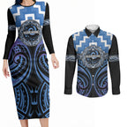 Aotearoa Ngaruahine Personalised Couples Matching Long Sleeve Bodycon Dress and Long Sleeve Button Shirt Maori Iwi Poutama Puhoro Tattoo