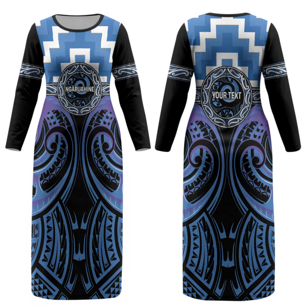 Aotearoa Ngaruahine Personalised Couples Matching Long Sleeve Bodycon Dress and Long Sleeve Button Shirt Maori Iwi Poutama Puhoro Tattoo