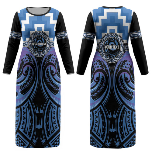 Aotearoa Ngaruahine Personalised Couples Matching Long Sleeve Bodycon Dress and Long Sleeve Button Shirt Maori Iwi Poutama Puhoro Tattoo