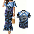 Aotearoa Ngaruahine Personalised Couples Matching Mermaid Dress and Hawaiian Shirt Maori Iwi Poutama Puhoro Tattoo