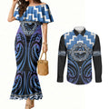 Aotearoa Ngaruahine Personalised Couples Matching Mermaid Dress and Long Sleeve Button Shirt Maori Iwi Poutama Puhoro Tattoo