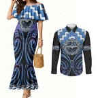 Aotearoa Ngaruahine Personalised Couples Matching Mermaid Dress and Long Sleeve Button Shirt Maori Iwi Poutama Puhoro Tattoo