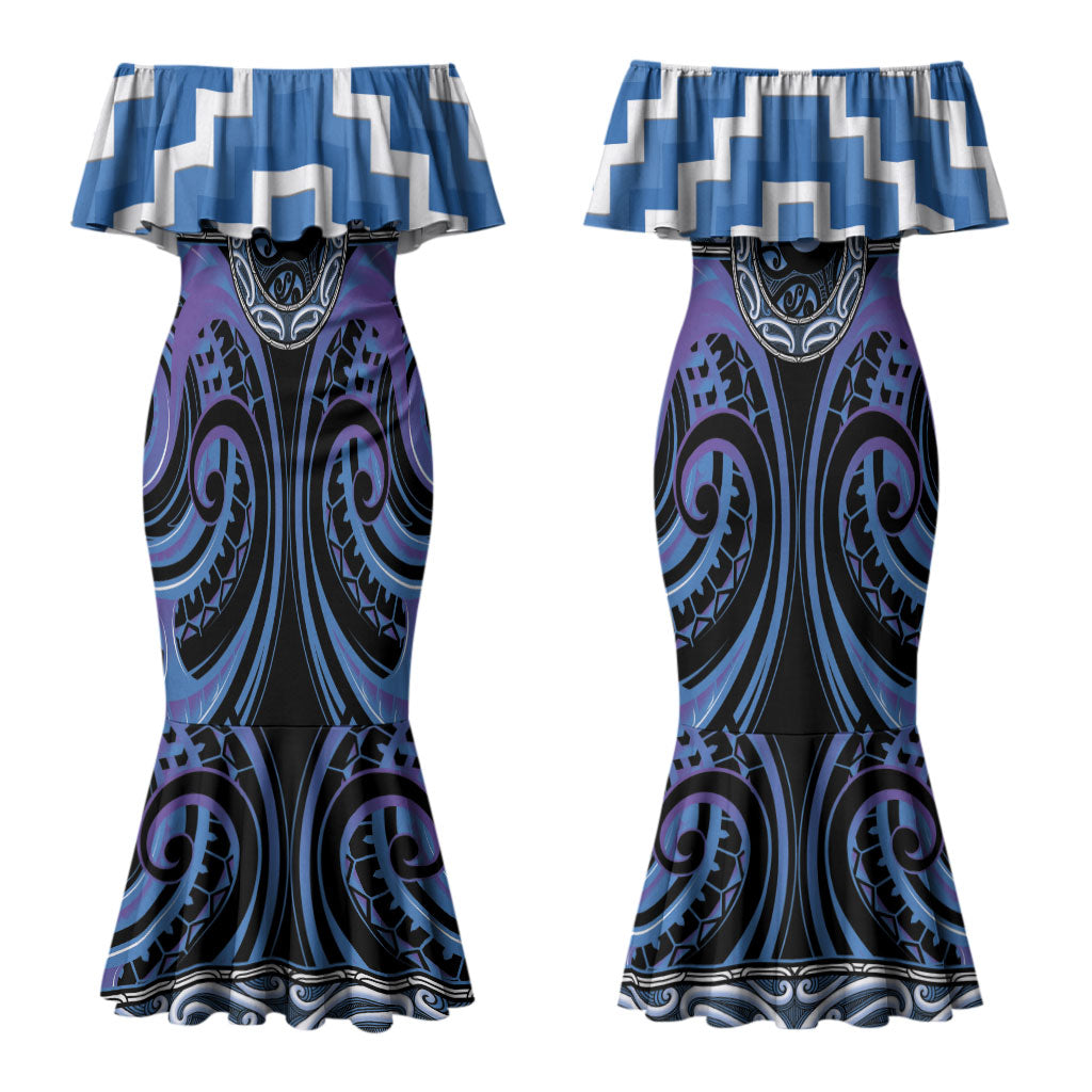 Aotearoa Ngaruahine Personalised Couples Matching Mermaid Dress and Long Sleeve Button Shirt Maori Iwi Poutama Puhoro Tattoo