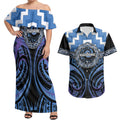 Aotearoa Ngaruahine Personalised Couples Matching Off Shoulder Maxi Dress and Hawaiian Shirt Maori Iwi Poutama Puhoro Tattoo