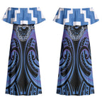Aotearoa Ngaruahine Personalised Couples Matching Off Shoulder Maxi Dress and Hawaiian Shirt Maori Iwi Poutama Puhoro Tattoo