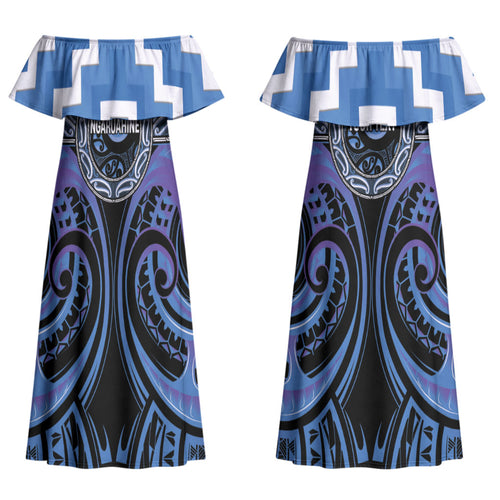 Aotearoa Ngaruahine Personalised Couples Matching Off Shoulder Maxi Dress and Hawaiian Shirt Maori Iwi Poutama Puhoro Tattoo
