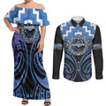 Aotearoa Ngaruahine Personalised Couples Matching Off Shoulder Maxi Dress and Long Sleeve Button Shirt Maori Iwi Poutama Puhoro Tattoo