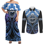 Aotearoa Ngaruahine Personalised Couples Matching Off Shoulder Maxi Dress and Long Sleeve Button Shirt Maori Iwi Poutama Puhoro Tattoo