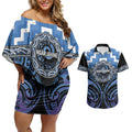 Aotearoa Ngaruahine Personalised Couples Matching Off Shoulder Short Dress and Hawaiian Shirt Maori Iwi Poutama Puhoro Tattoo