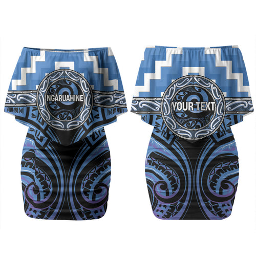 Aotearoa Ngaruahine Personalised Couples Matching Off Shoulder Short Dress and Hawaiian Shirt Maori Iwi Poutama Puhoro Tattoo