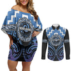 Aotearoa Ngaruahine Personalised Couples Matching Off Shoulder Short Dress and Long Sleeve Button Shirt Maori Iwi Poutama Puhoro Tattoo