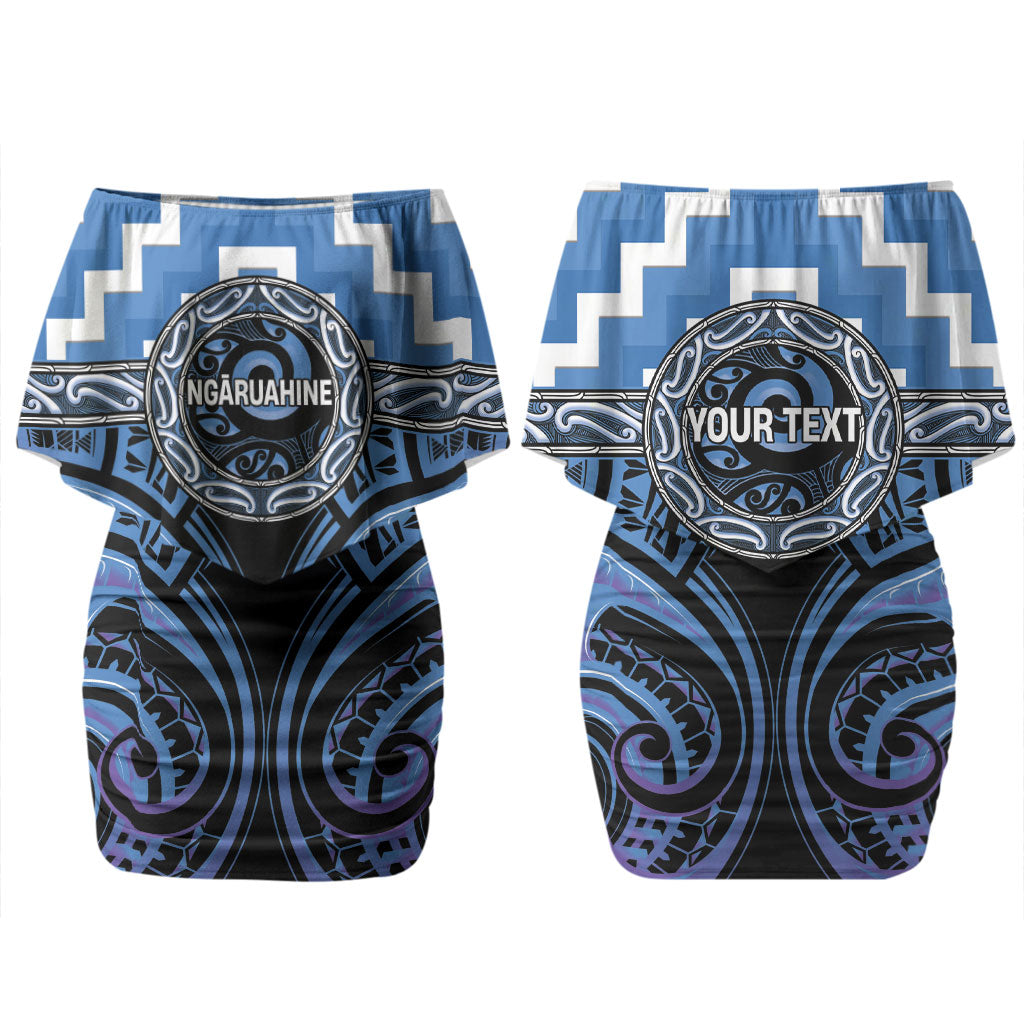 Aotearoa Ngaruahine Personalised Couples Matching Off Shoulder Short Dress and Long Sleeve Button Shirt Maori Iwi Poutama Puhoro Tattoo