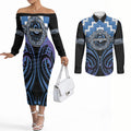Aotearoa Ngaruahine Personalised Couples Matching Off The Shoulder Long Sleeve Dress and Long Sleeve Button Shirt Maori Iwi Poutama Puhoro Tattoo