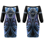 Aotearoa Ngaruahine Personalised Couples Matching Off The Shoulder Long Sleeve Dress and Long Sleeve Button Shirt Maori Iwi Poutama Puhoro Tattoo