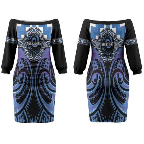 Aotearoa Ngaruahine Personalised Couples Matching Off The Shoulder Long Sleeve Dress and Long Sleeve Button Shirt Maori Iwi Poutama Puhoro Tattoo