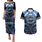 Aotearoa Ngaruahine Personalised Couples Matching Puletasi and Hawaiian Shirt Maori Iwi Poutama Puhoro Tattoo