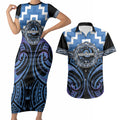 Aotearoa Ngaruahine Personalised Couples Matching Short Sleeve Bodycon Dress and Hawaiian Shirt Maori Iwi Poutama Puhoro Tattoo