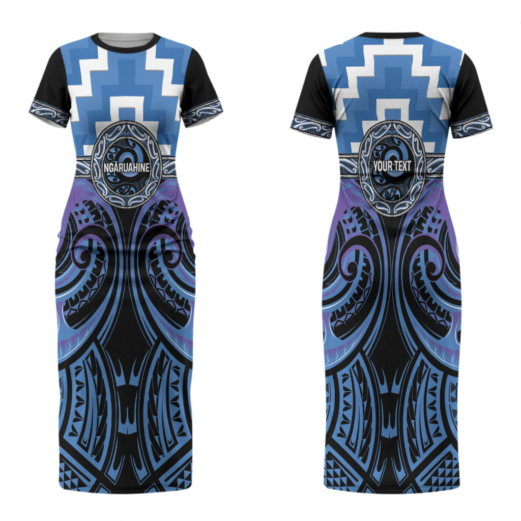Aotearoa Ngaruahine Personalised Couples Matching Short Sleeve Bodycon Dress and Hawaiian Shirt Maori Iwi Poutama Puhoro Tattoo