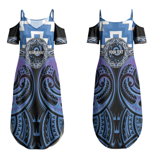 Aotearoa Ngaruahine Personalised Couples Matching Summer Maxi Dress and Hawaiian Shirt Maori Iwi Poutama Puhoro Tattoo