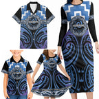 Aotearoa Ngaruahine Personalised Family Matching Long Sleeve Bodycon Dress and Hawaiian Shirt Maori Iwi Poutama Puhoro Tattoo