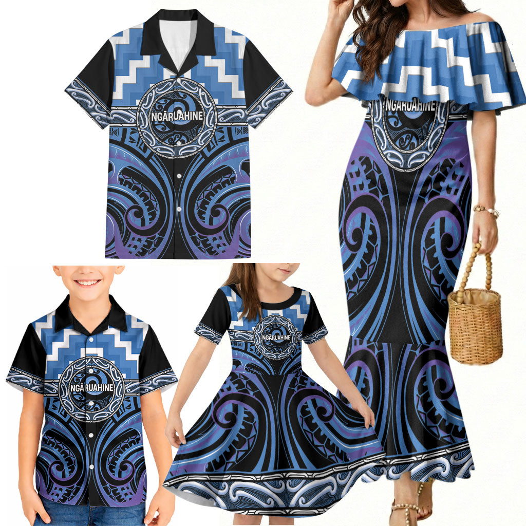 Aotearoa Ngaruahine Personalised Family Matching Mermaid Dress and Hawaiian Shirt Maori Iwi Poutama Puhoro Tattoo