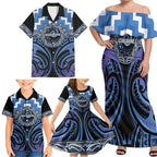 Aotearoa Ngaruahine Personalised Family Matching Off Shoulder Maxi Dress and Hawaiian Shirt Maori Iwi Poutama Puhoro Tattoo