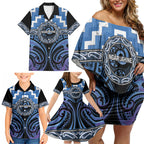 Aotearoa Ngaruahine Personalised Family Matching Off Shoulder Short Dress and Hawaiian Shirt Maori Iwi Poutama Puhoro Tattoo