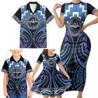 Aotearoa Ngaruahine Personalised Family Matching Short Sleeve Bodycon Dress and Hawaiian Shirt Maori Iwi Poutama Puhoro Tattoo