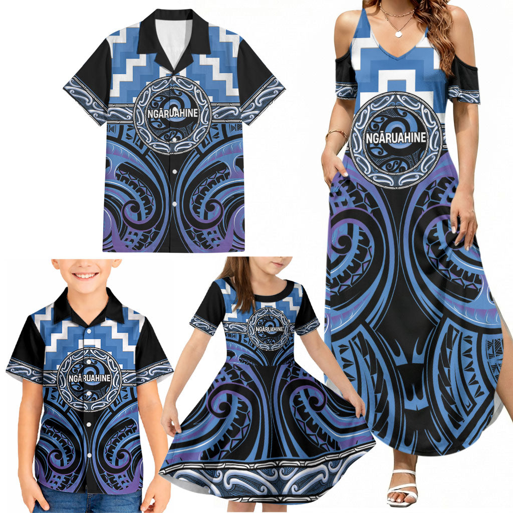 Aotearoa Ngaruahine Personalised Family Matching Summer Maxi Dress and Hawaiian Shirt Maori Iwi Poutama Puhoro Tattoo