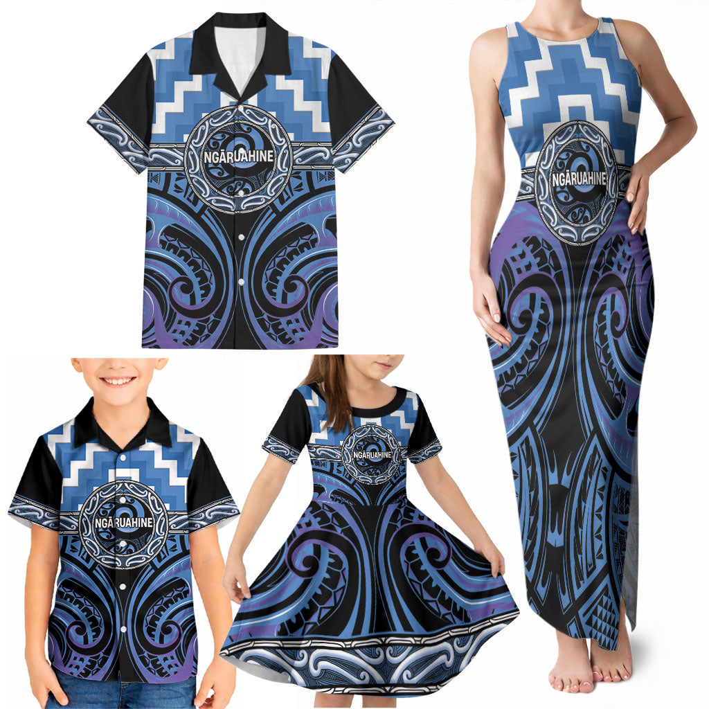 Aotearoa Ngaruahine Personalised Family Matching Tank Maxi Dress and Hawaiian Shirt Maori Iwi Poutama Puhoro Tattoo