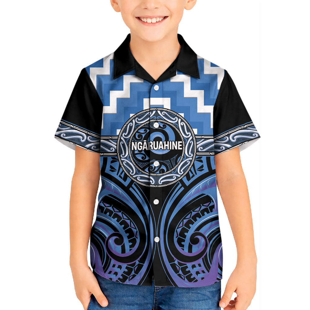 Aotearoa Ngaruahine Personalised Kid Hawaiian Shirt Maori Iwi Poutama Puhoro Tattoo