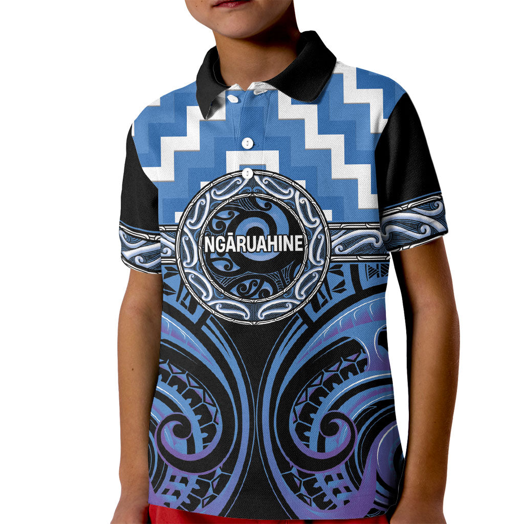 Aotearoa Ngaruahine Personalised Kid Polo Shirt Maori Iwi Poutama Puhoro Tattoo
