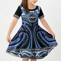 Aotearoa Ngaruahine Personalised Kid Short Sleeve Dress Maori Iwi Poutama Puhoro Tattoo