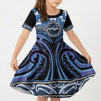 Aotearoa Ngaruahine Personalised Kid Short Sleeve Dress Maori Iwi Poutama Puhoro Tattoo