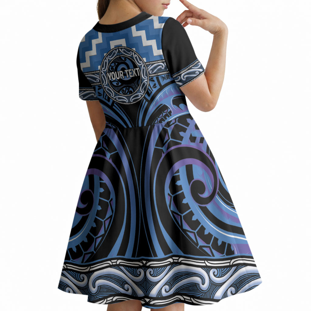 Aotearoa Ngaruahine Personalised Kid Short Sleeve Dress Maori Iwi Poutama Puhoro Tattoo