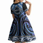 Aotearoa Ngaruahine Personalised Kid Short Sleeve Dress Maori Iwi Poutama Puhoro Tattoo