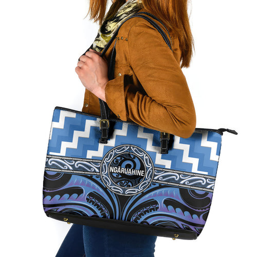 Aotearoa Ngaruahine Leather Tote Bag Maori Iwi Poutama Puhoro Tattoo