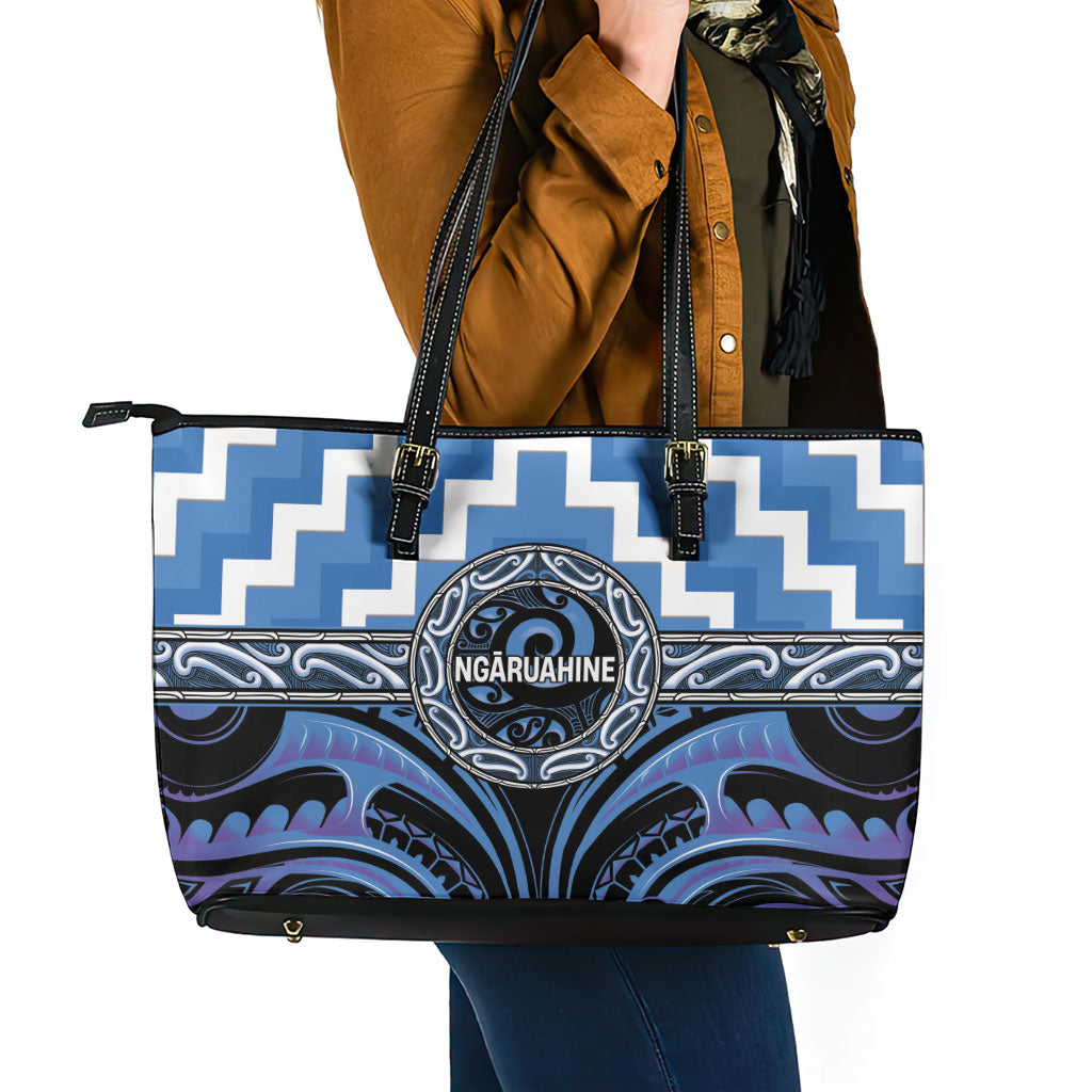 Aotearoa Ngaruahine Leather Tote Bag Maori Iwi Poutama Puhoro Tattoo