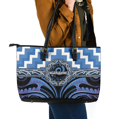 Aotearoa Ngaruahine Leather Tote Bag Maori Iwi Poutama Puhoro Tattoo