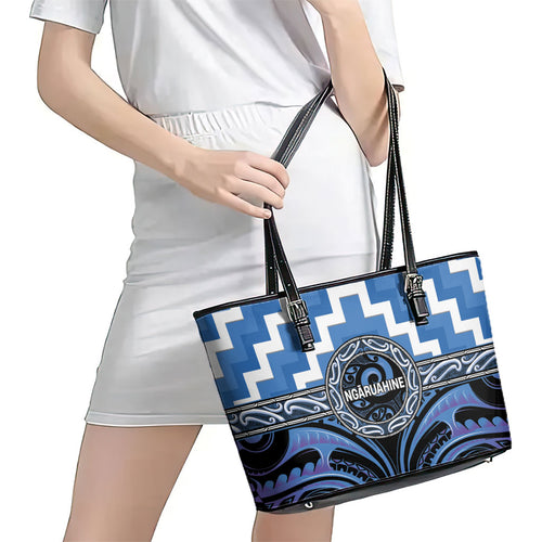 Aotearoa Ngaruahine Leather Tote Bag Maori Iwi Poutama Puhoro Tattoo