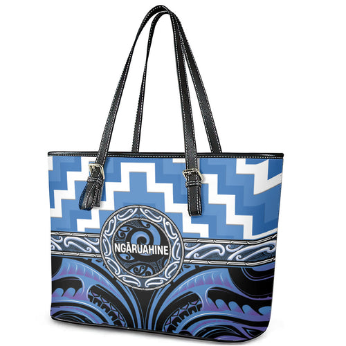 Aotearoa Ngaruahine Leather Tote Bag Maori Iwi Poutama Puhoro Tattoo