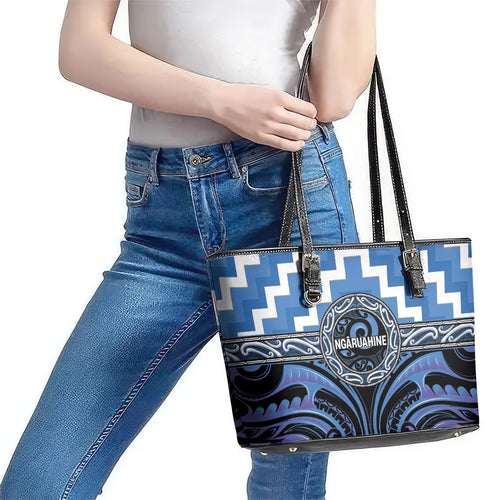 Aotearoa Ngaruahine Leather Tote Bag Maori Iwi Poutama Puhoro Tattoo