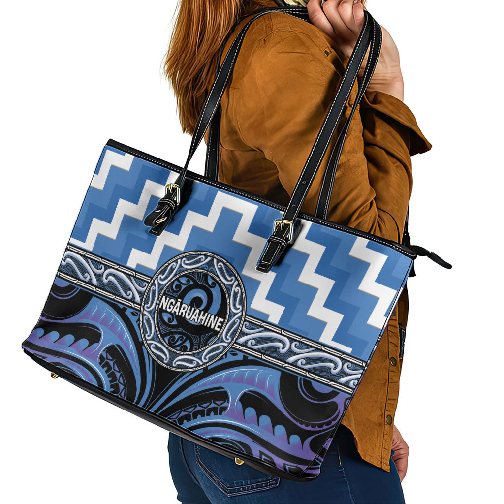 Aotearoa Ngaruahine Leather Tote Bag Maori Iwi Poutama Puhoro Tattoo