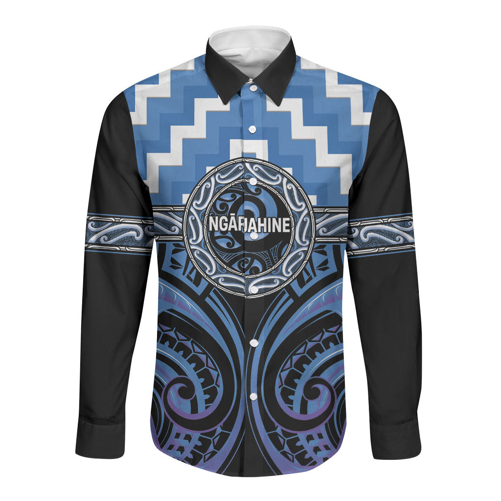 Aotearoa Ngaruahine Personalised Long Sleeve Button Shirt Maori Iwi Poutama Puhoro Tattoo