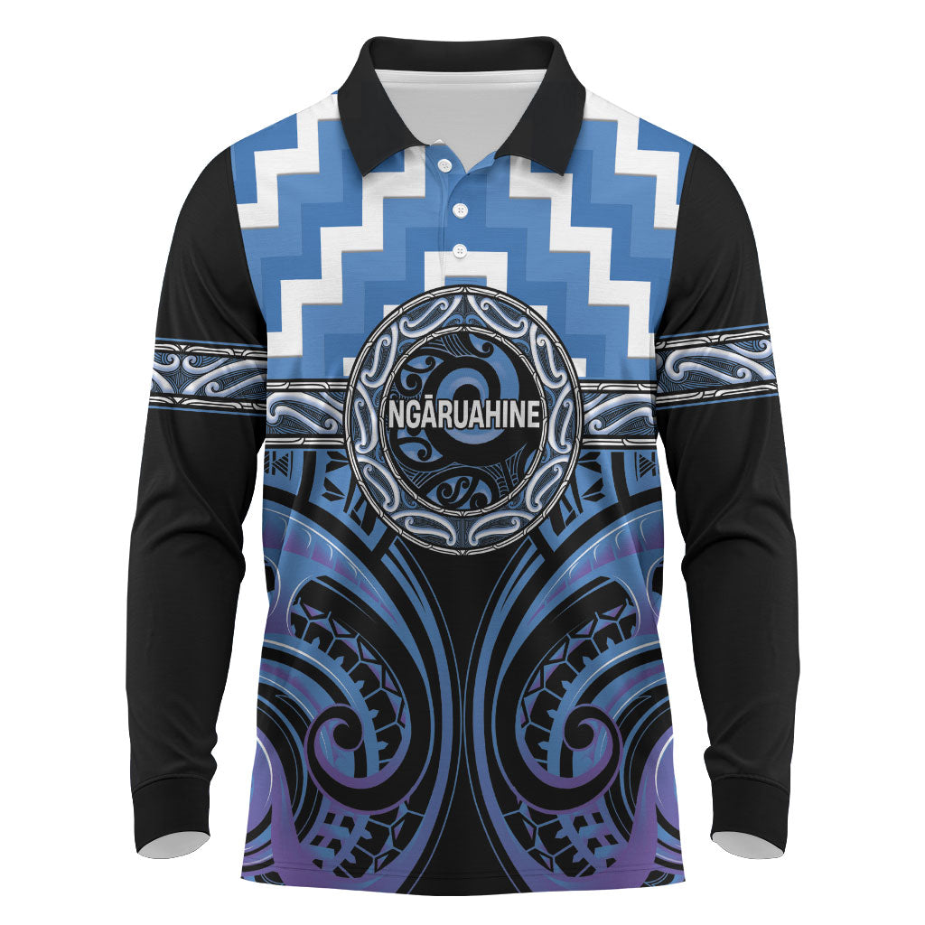 Aotearoa Ngaruahine Personalised Long Sleeve Polo Shirt Maori Iwi Poutama Puhoro Tattoo